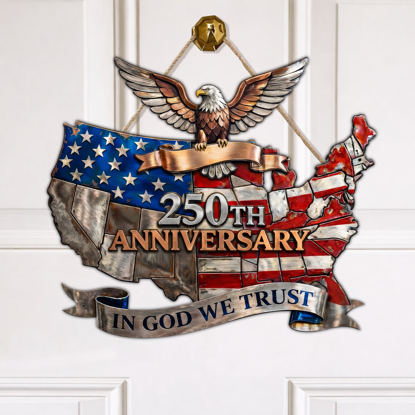 In God We Trust USA Map 250th Anniversary Wood Sign