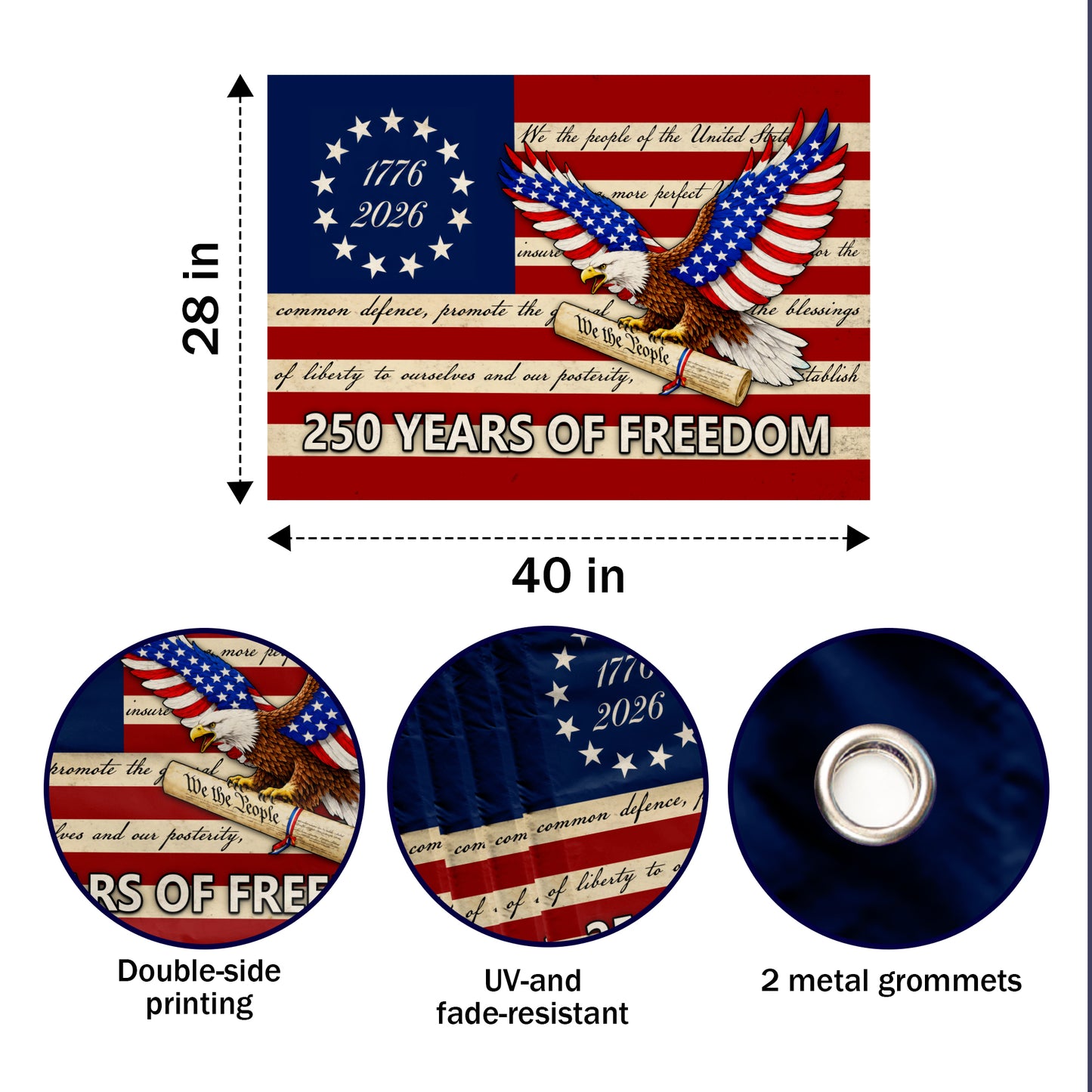 250 Years of Freedom Flag, American Eagle Patriotic USA House Flag