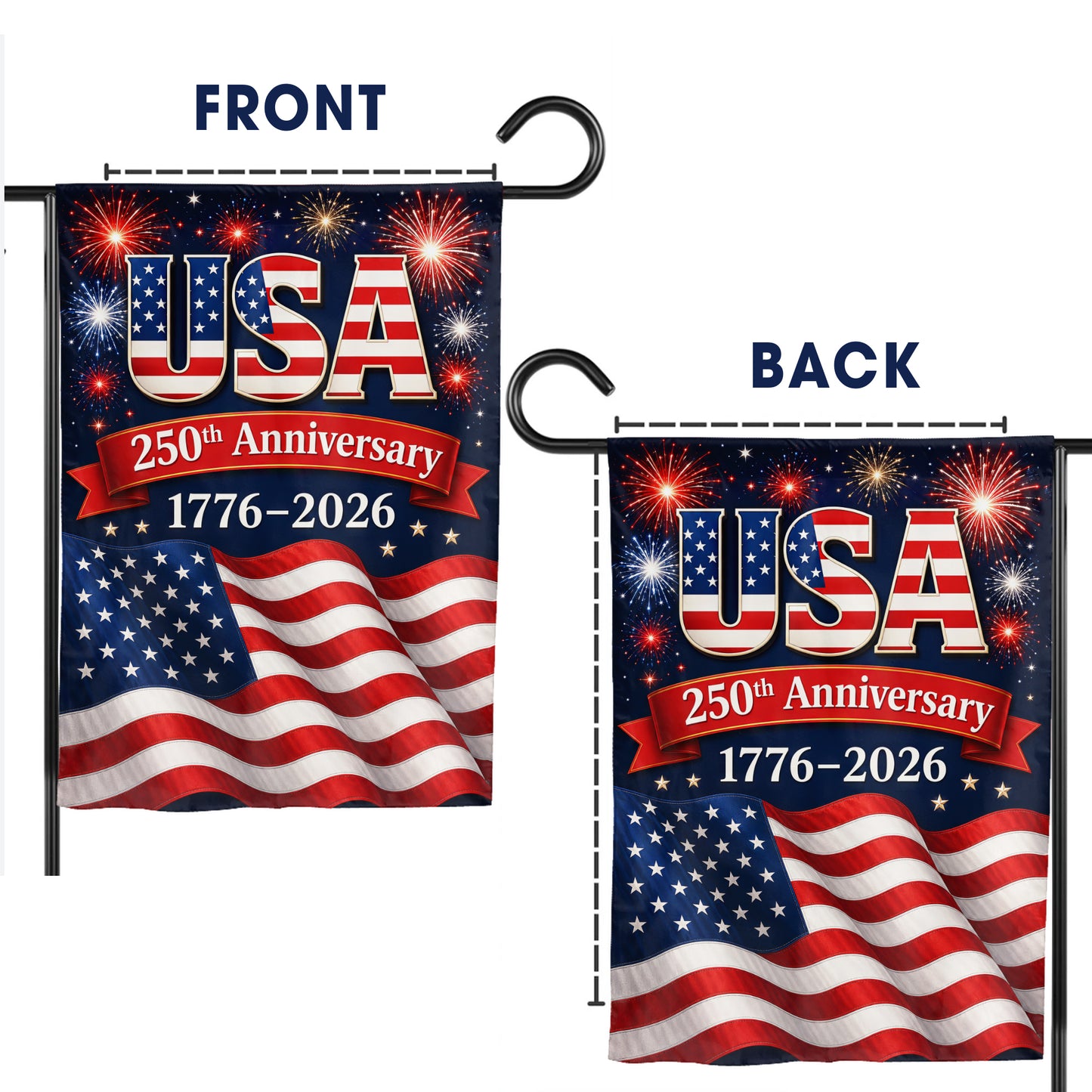 USA 250th Anniversary Garden Flag – American Flag Fireworks Patriotic Decor