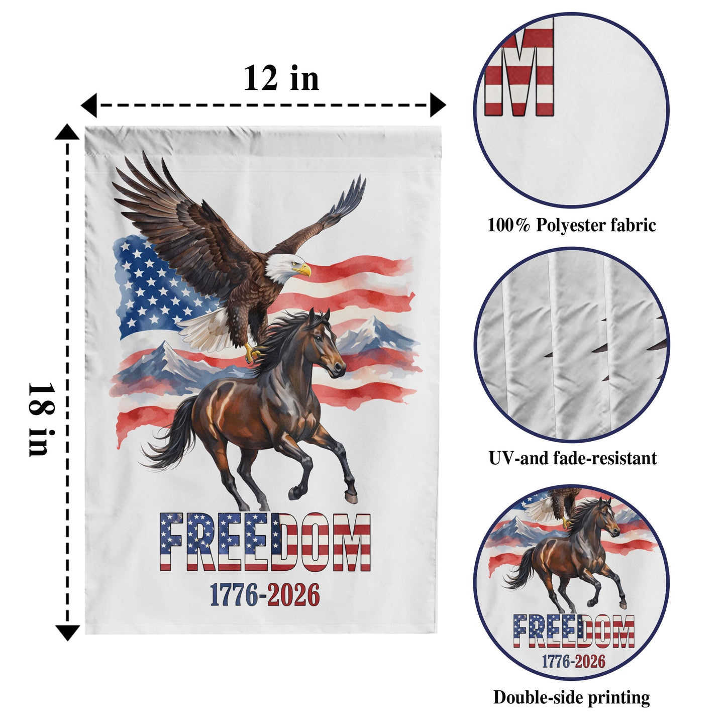 Freedom USA Flag Garden Flag Design - 250 Years of Independence (1776-2026) - House Flag/Garden Flag