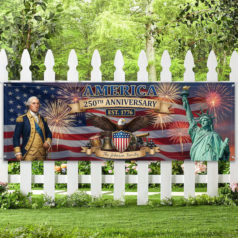 Personalized America 250th Anniversary Banner: Custom Family Name, Patriotic 2026 Outdoor Decor