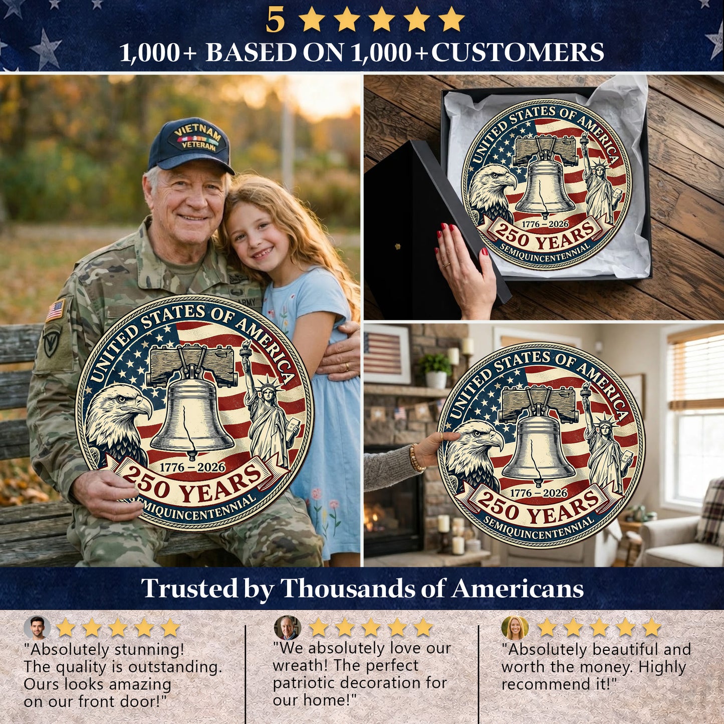 USA 250 Years Semiquincentennial Vintage Wall Sign (1776–2026)