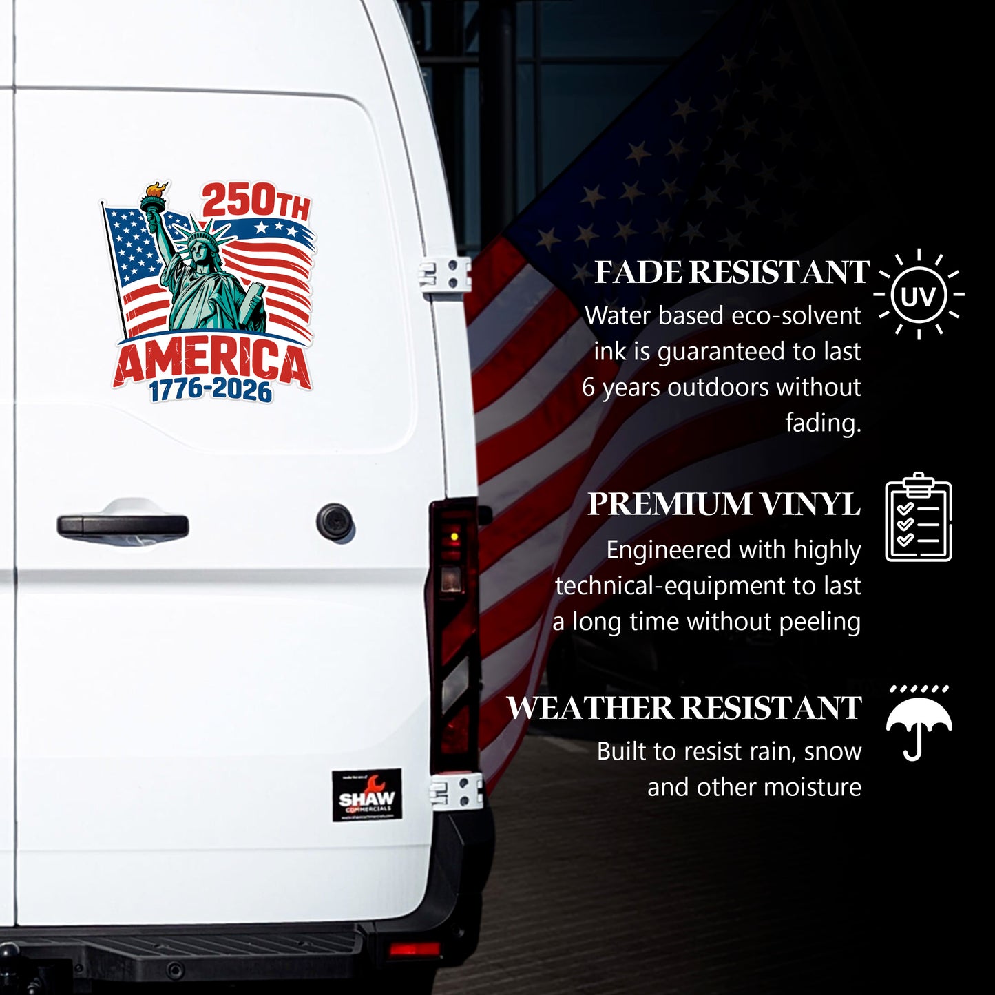 250th Anniversary of America - Statue of Liberty with Flag Decal