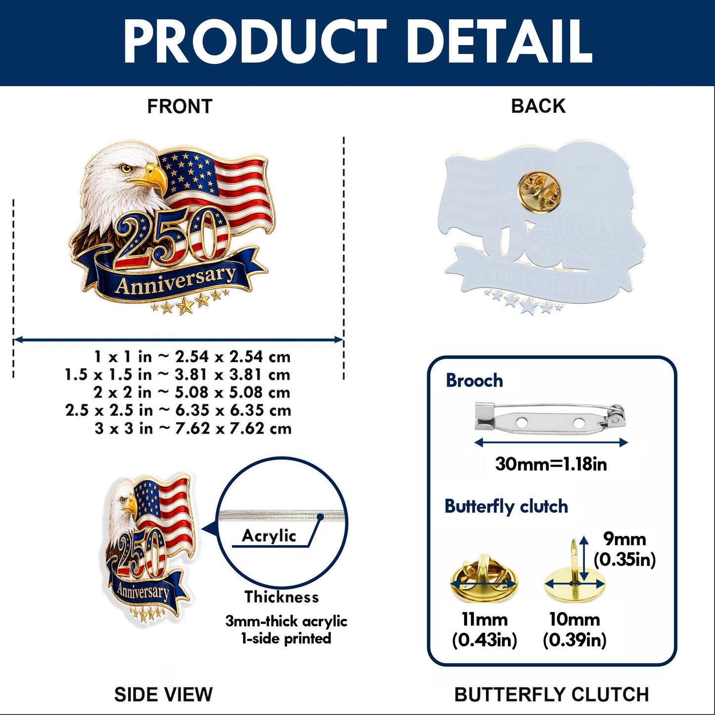 USA 250th Anniversary Eagle Flag – Bold Patriotic Lapel Accessory for Jackets, Hats & Bags