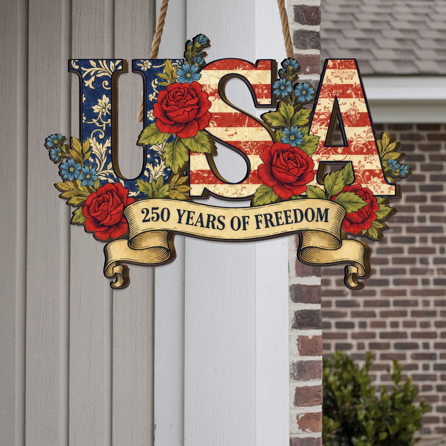 250 Years of Freedom Bald Eagle Wooden Sign, Patriotic USA Wall Decor, American Flag Rustic Wood Sign, 4th of July Gif