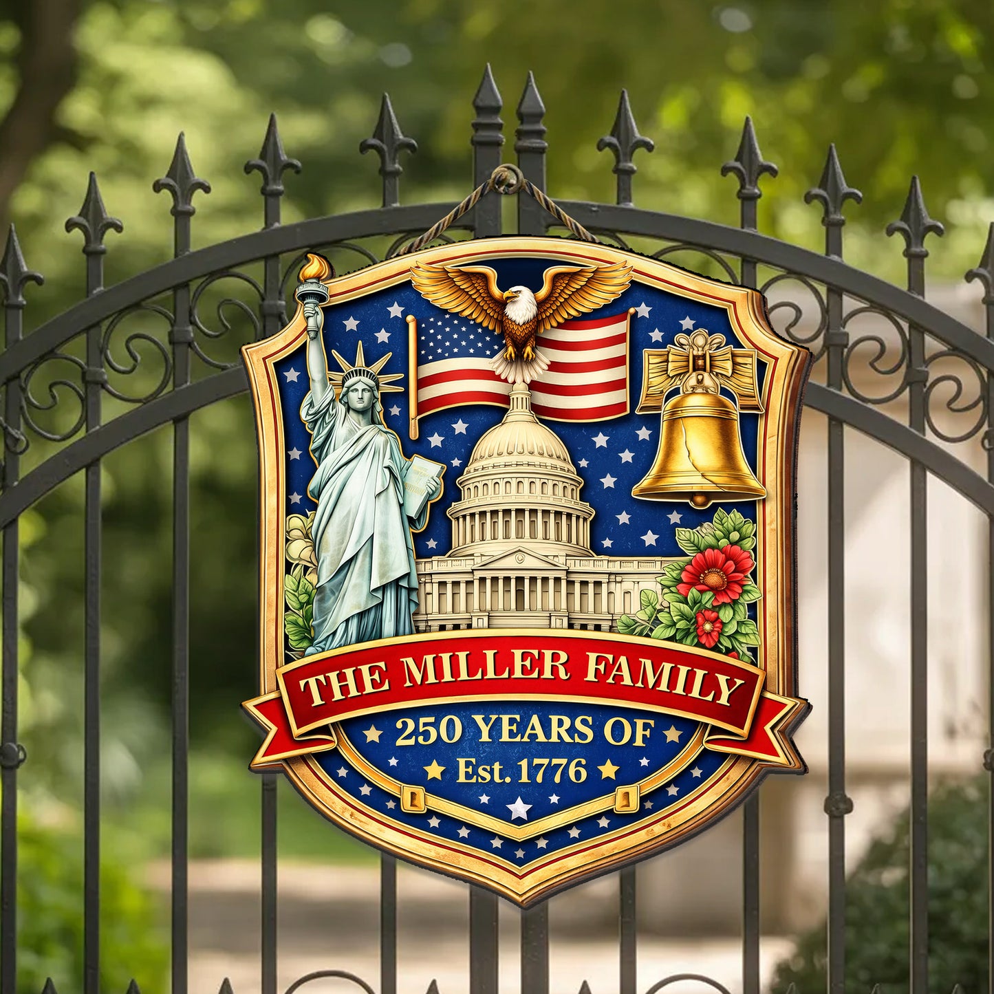 Personalized America 250 Years of Freedom Family Wooden Door Sign