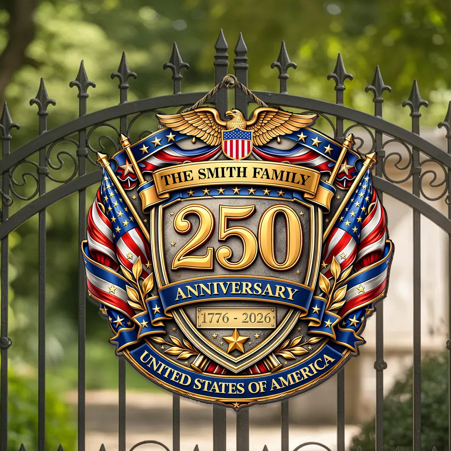 Personalized American Eagle Shield 250 Anniversary Family Sign
