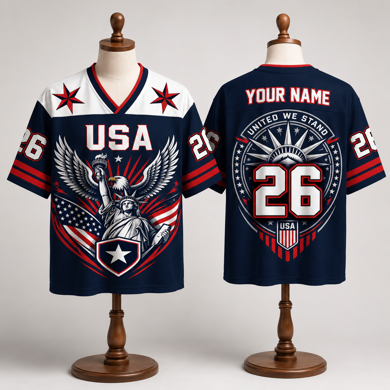 Personalized USA Eagle Football Jersey – Custom Name & Number Patriotic Mesh V-Neck Shirt