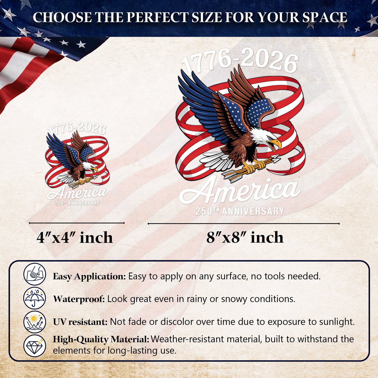 America Eagle Ribbon 1776–2026 Patriotic Decal