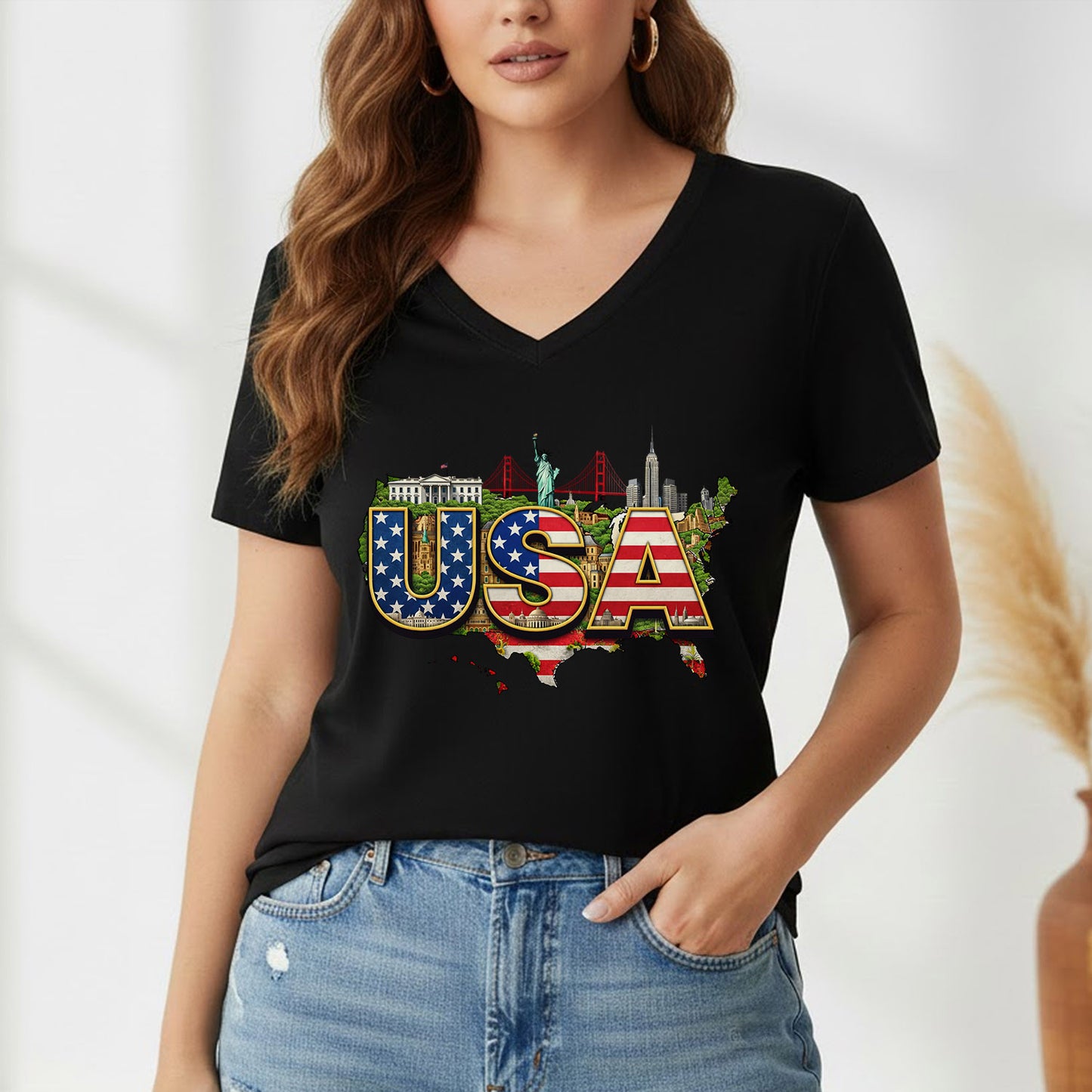 USA Landmark Patriotic – American 250th Anniversary – Unisex T-Shirt Gildan / Comfort Colors / V-Neck / Hoodie / Sweatshirt