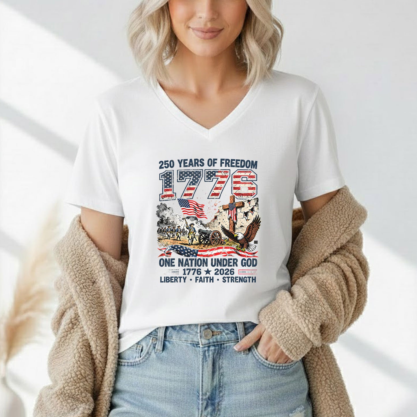 One Nation Under God 250th Anniversary History Graphic – Faith & Freedom – Unisex Tshirt Gildan / Tshirt Comfort / V-neck/ Hoodie / Sweatshirt