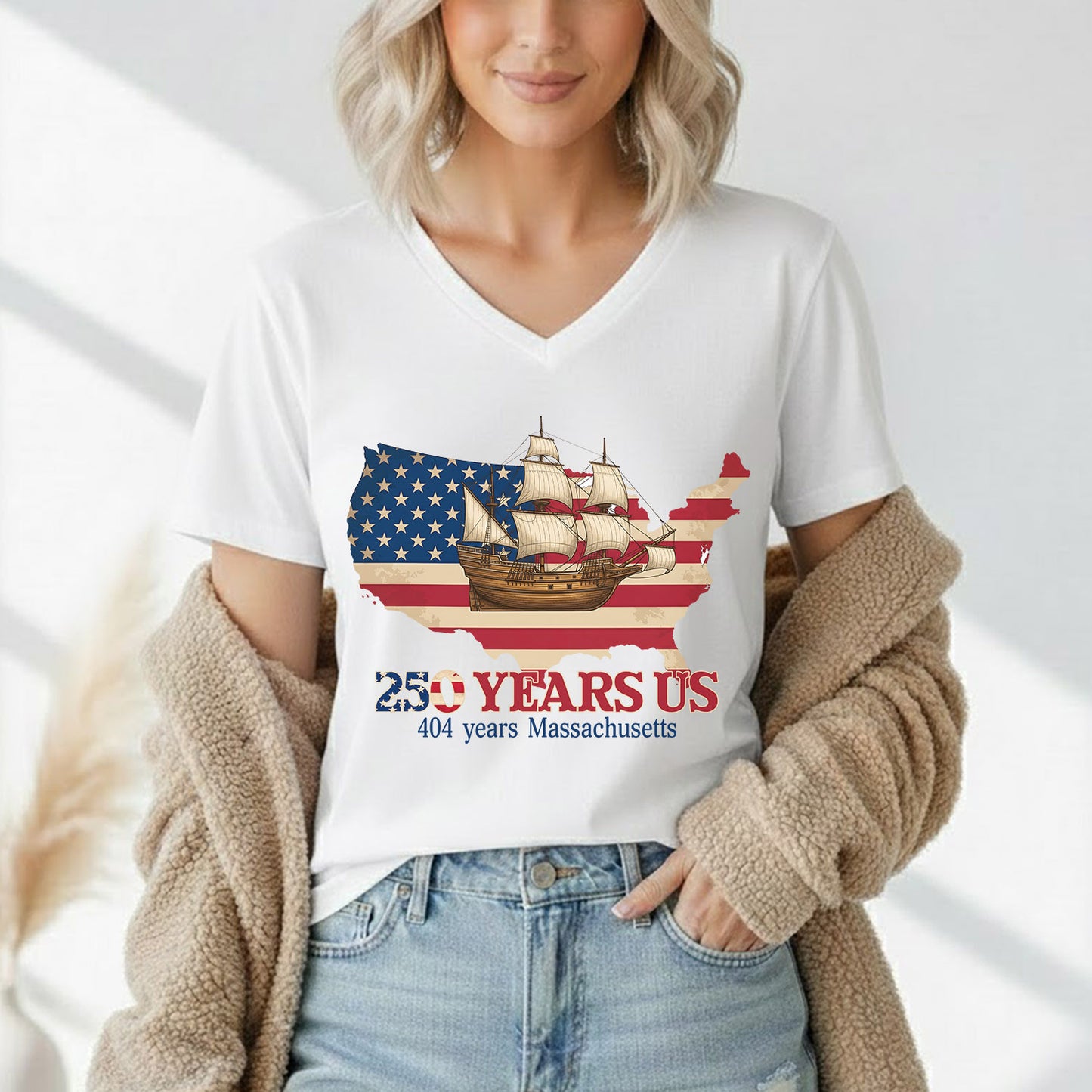 USA Map Flag Mayflower: Massachusetts – State Pride – Unisex Tshirt Gildan / Tshirt Comfort / V-neck/ Hoodie / Sweatshirt