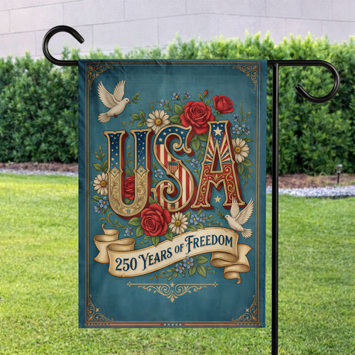 USA 250th Anniversary Floral Design Garden Flag - House Flag/Garden Flag