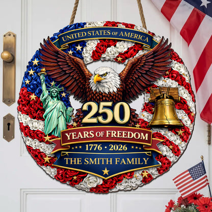 Personalized 250 Years of Freedom - Liberty Bell & Eagle Wreat Wood Sign
