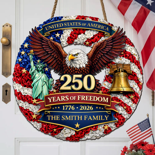 Personalized 250 Years of Freedom - Liberty Bell & Eagle Wreat Wood Sign