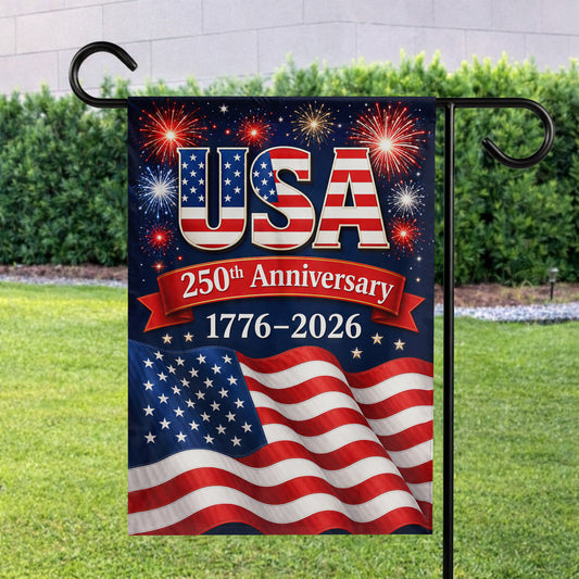 USA 250th Anniversary Garden Flag – American Flag Fireworks Patriotic Decor