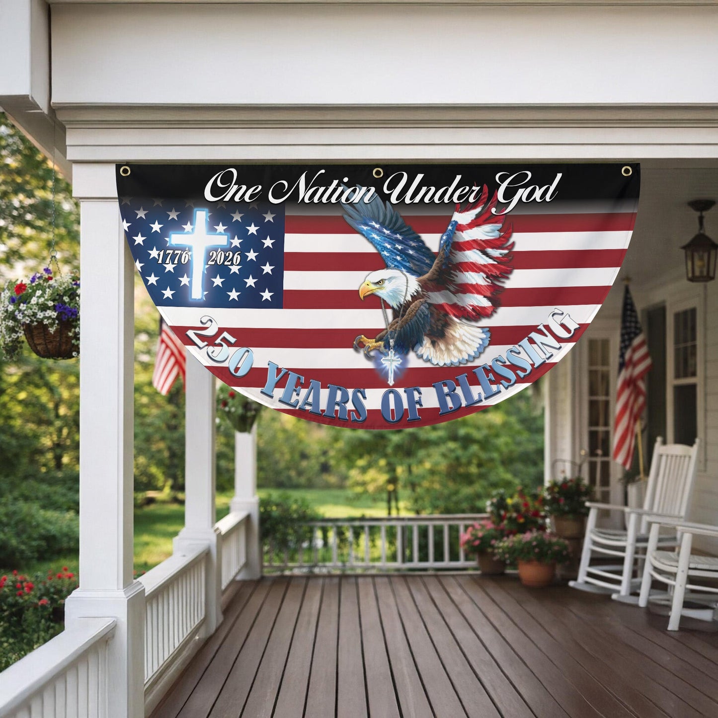 One Nation Under God Patriotic Eagle Non-Pleated Fan Flag