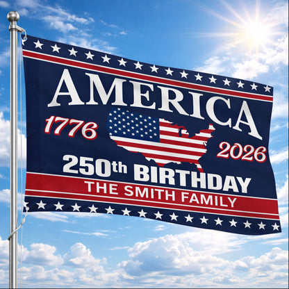 Personalized America 250th Birthday Flag USA 1776-2026 with Family Name