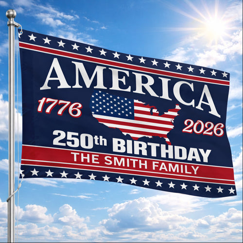 Personalized America 250th Birthday Flag USA 1776-2026 with Family Name