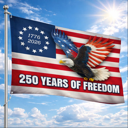 USA 250th Anniversary Flag 250 Years of Freedom 1776 2026 with Eagle & Star Design - House Flag/Garden Flag