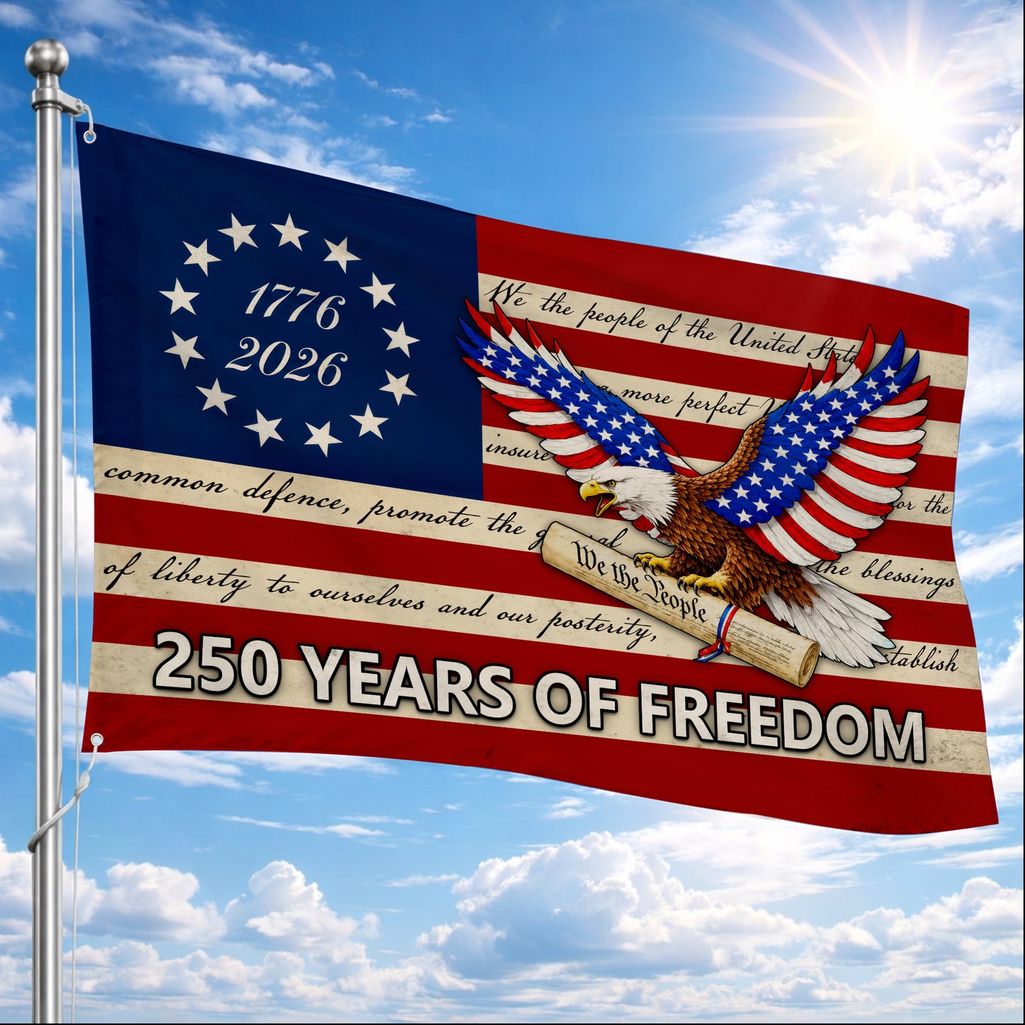 250 Years of Freedom Flag, American Eagle Patriotic USA  House Flag