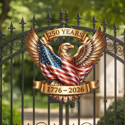 Rustic Wooden USA 250th Sign: Patriotic Eagle Wall Decor 1776-2026, Semiquincentennial Door Hanger