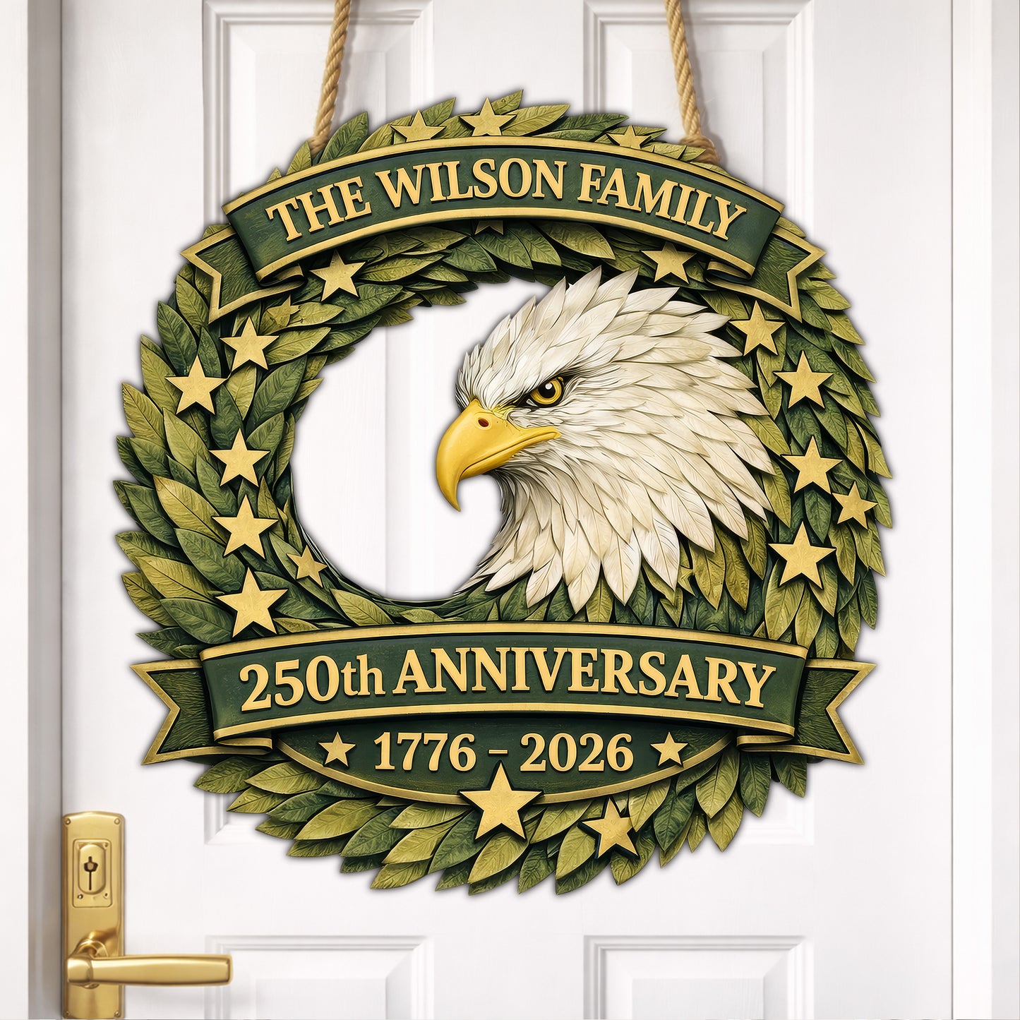 Personalized Eagle Laurel 250th Anniversary Wood Sign