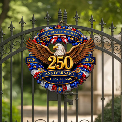 Personalized 250th Anniversary of America - Eagle & Stars Wreath Wood Sign