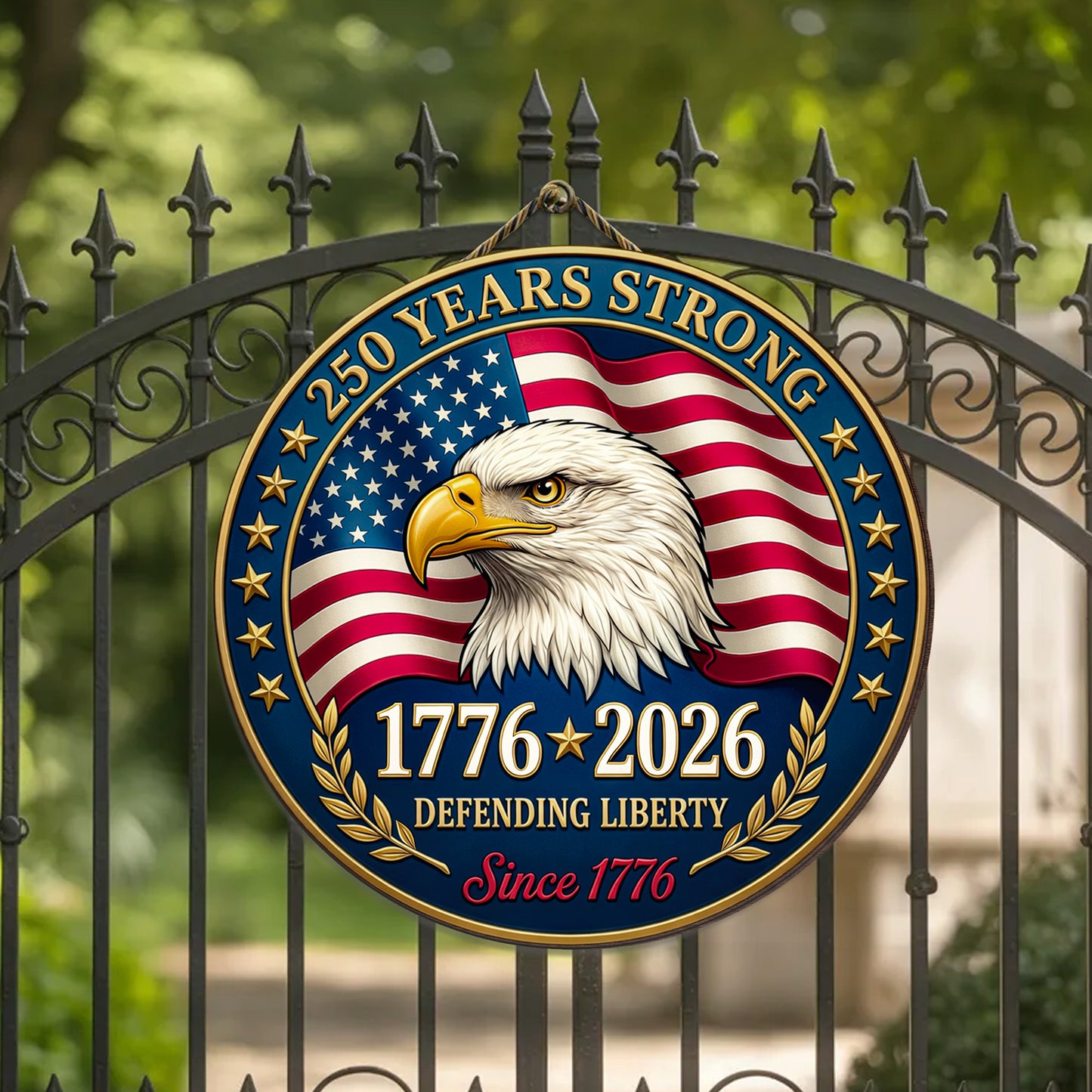 USA 250th Anniversary Wooden Sign: Patriotic Eagle Door Hanger, 1776-2026 Decor