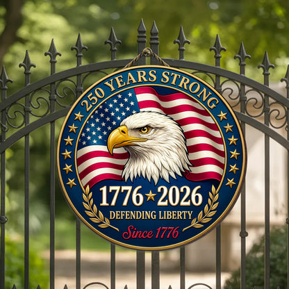 USA 250th Anniversary Wooden Sign: Patriotic Eagle Door Hanger, 1776-2026 Decor
