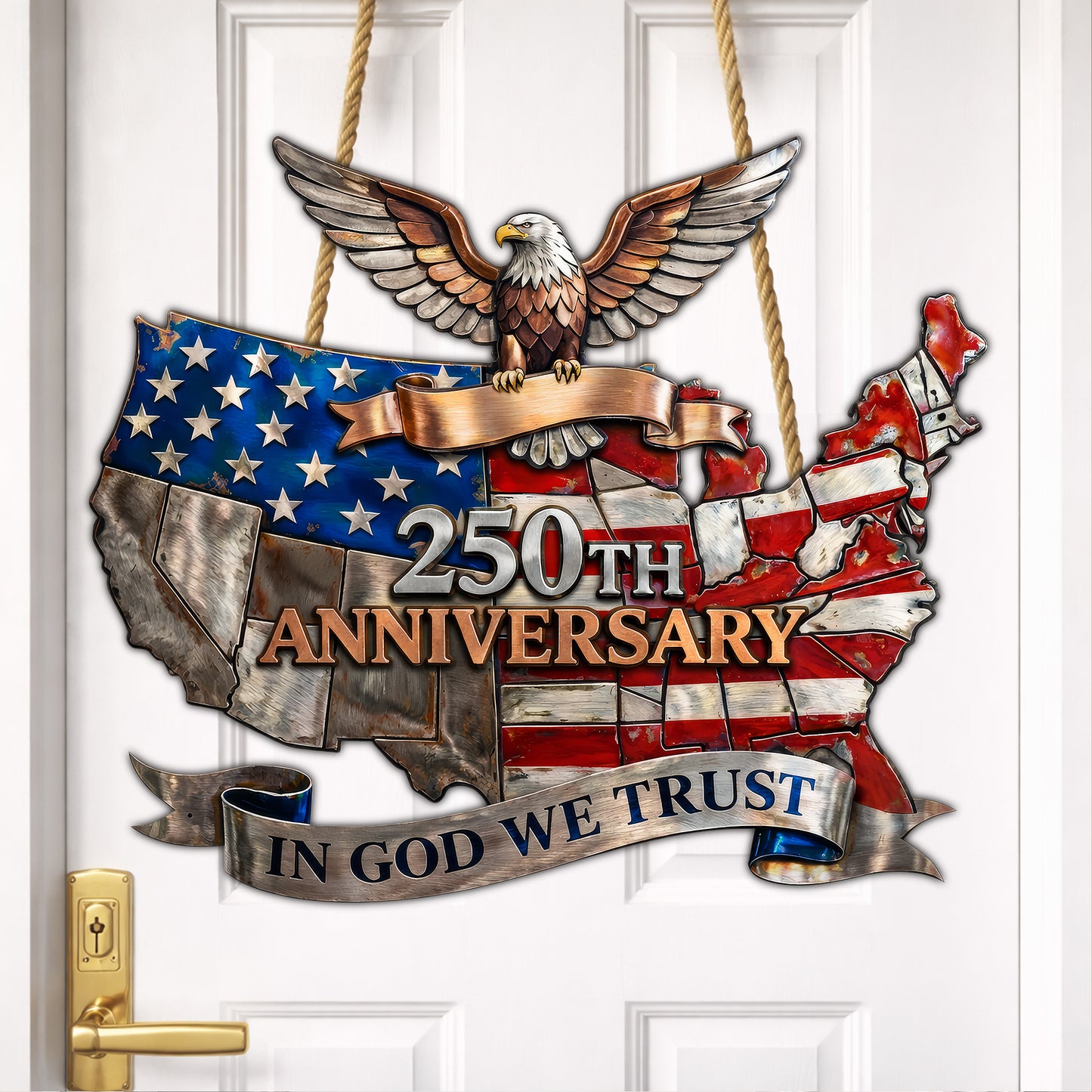 In God We Trust USA Map 250th Anniversary Wood Sign