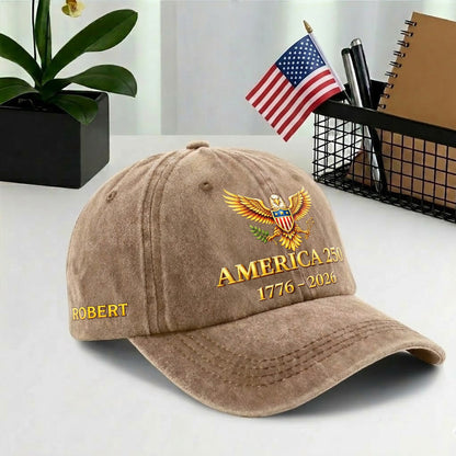 Custom Name America 250 Baseball Cap - 250th Anniversary Bald Eagle Patriotic Hat 1776-2026