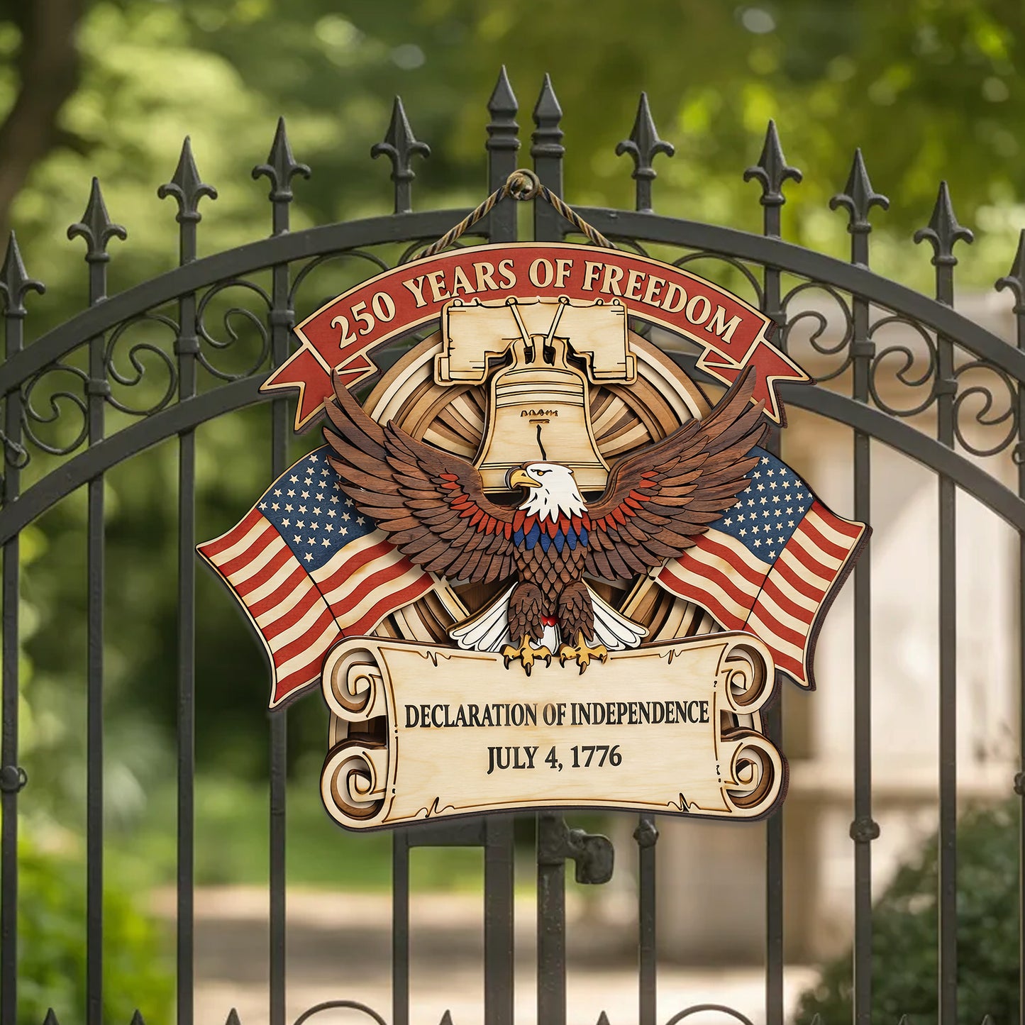 Celebrating 250 Years - Independence and Patriotism Wreat Wood Sign