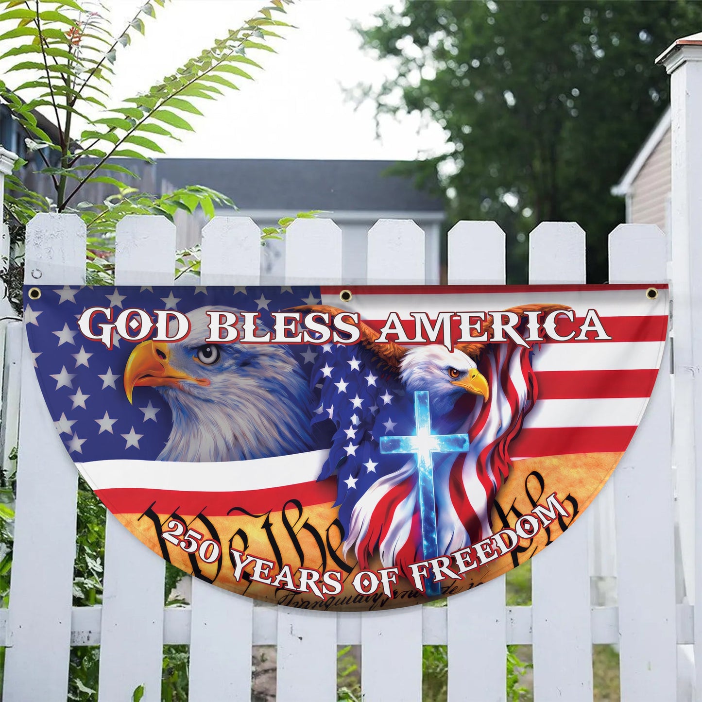God Bless America 250th Anniversary Flag, Patriotic American Eagle Christian