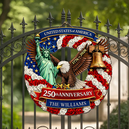Personalized Freedom & Liberty - 250th Anniversary Floral Wreath Wood Sign