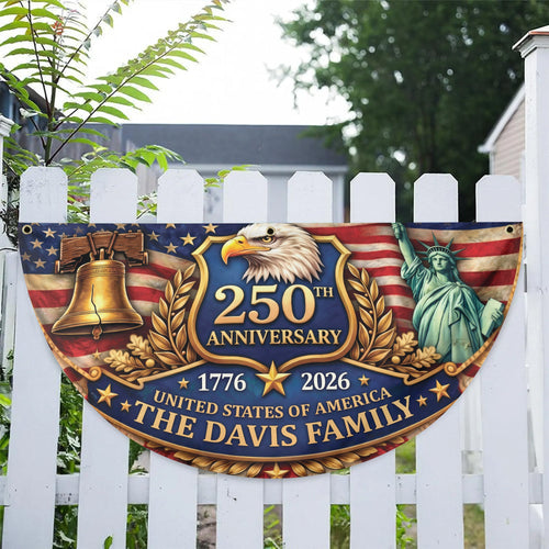 Personalized 250th Anniversary USA Flag – Custom Family Name, Eagle, Liberty Bell, 1776-2026