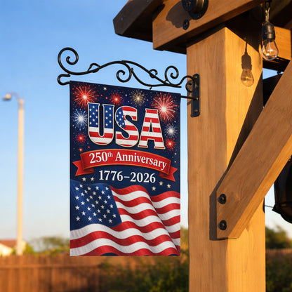 USA 250th Anniversary Garden Flag – American Flag Fireworks Patriotic Decor