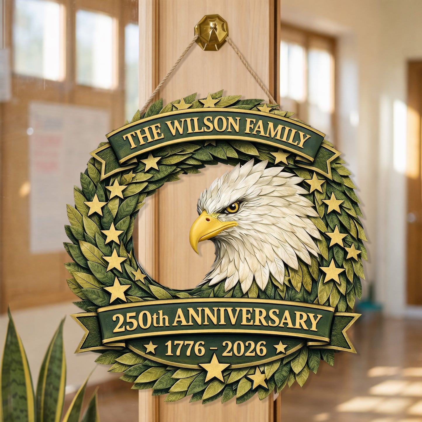 Personalized Eagle Laurel 250th Anniversary Wood Sign