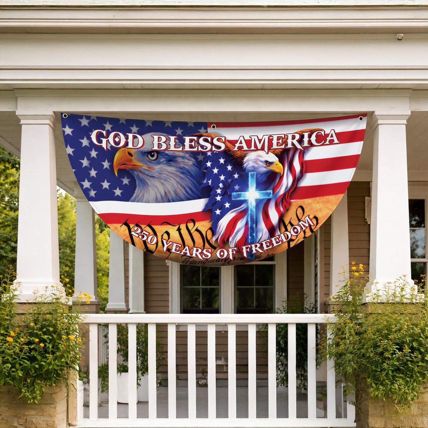 God Bless America 250th Anniversary Flag, Patriotic American Eagle Christian