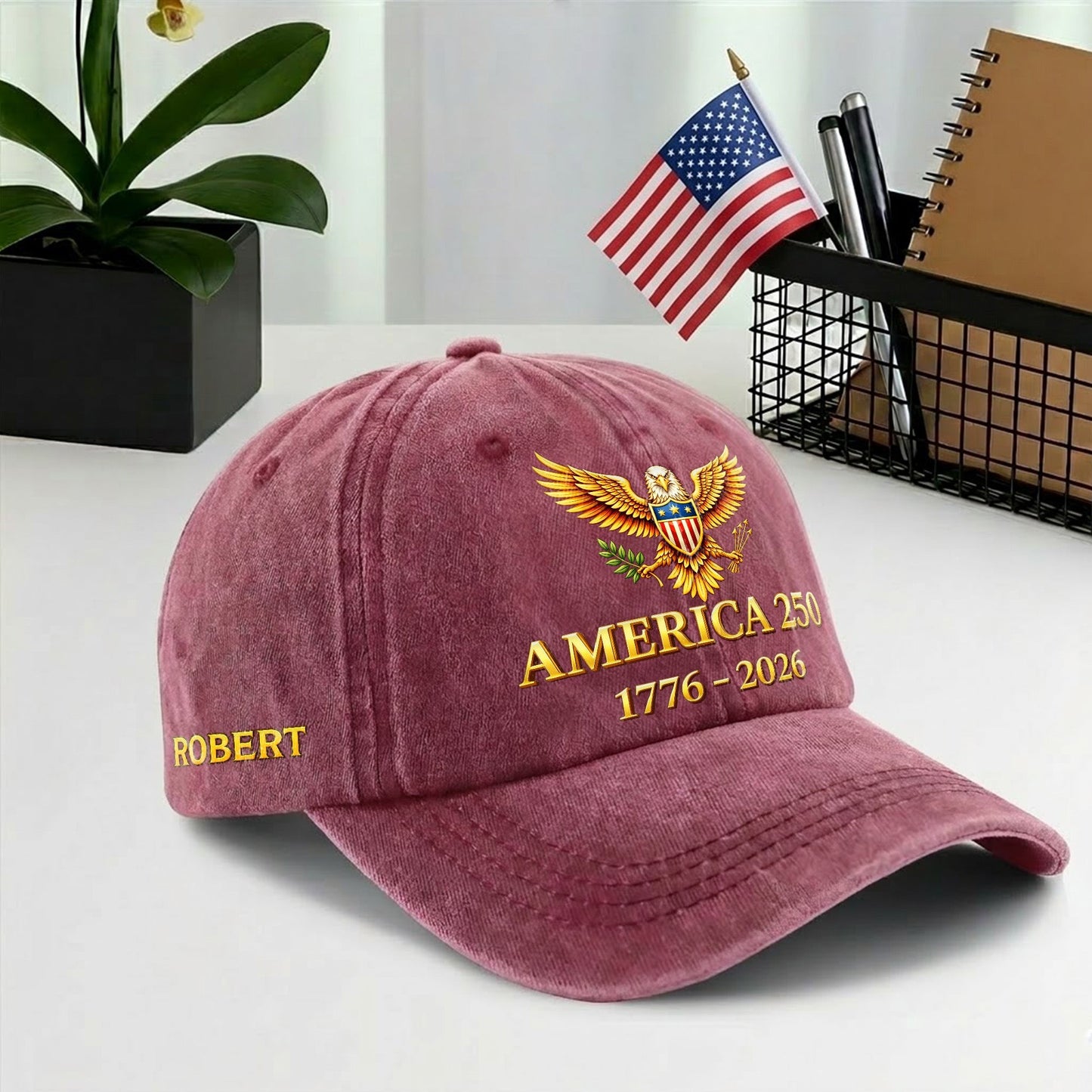 Custom Name America 250 Baseball Cap - 250th Anniversary Bald Eagle Patriotic Hat 1776-2026