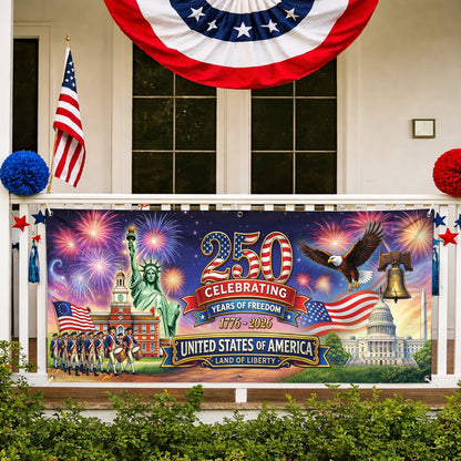 USA 250th Anniversary Banner: Semiquincentennial 1776-2026 Outdoor Fence Decor