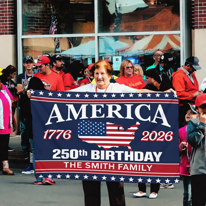 Personalized America 250th Birthday Flag USA 1776-2026 with Family Name