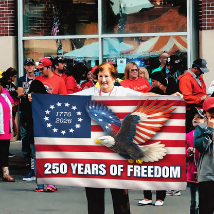 USA 250th Anniversary Flag 250 Years of Freedom 1776 2026 with Eagle & Star Design - House Flag/Garden Flag