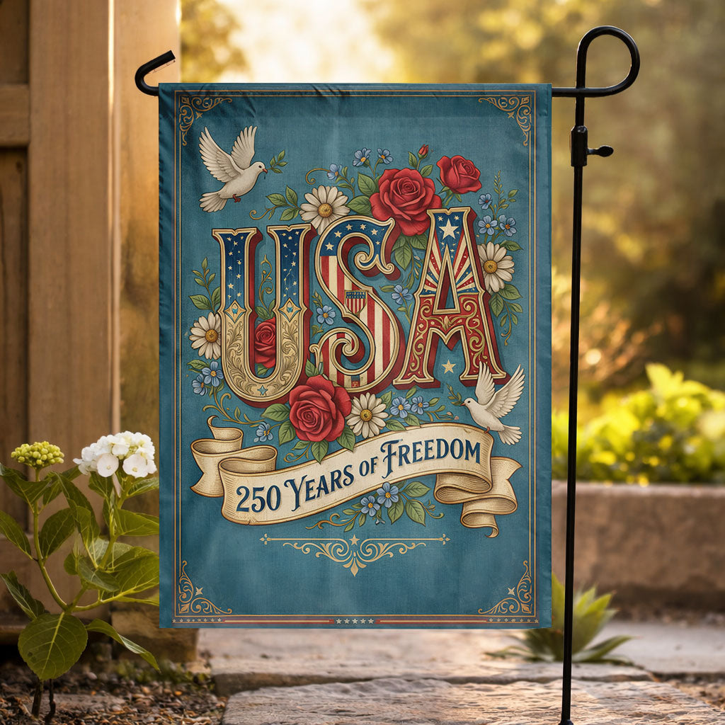 USA 250th Anniversary Floral Design Garden Flag - House Flag/Garden Flag