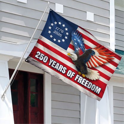 USA 250th Anniversary Flag 250 Years of Freedom 1776 2026 with Eagle & Star Design - House Flag/Garden Flag