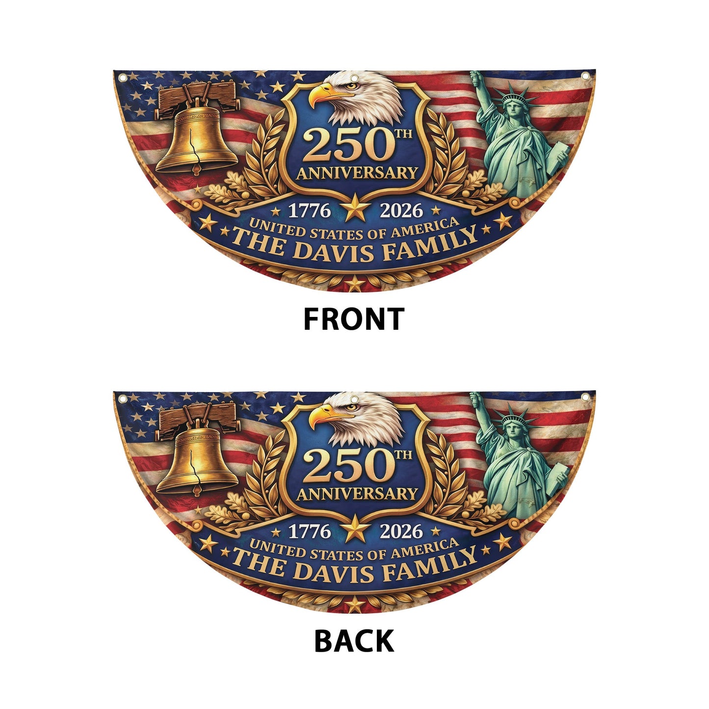 Personalized 250th Anniversary USA Flag – Custom Family Name, Eagle, Liberty Bell, 1776-2026