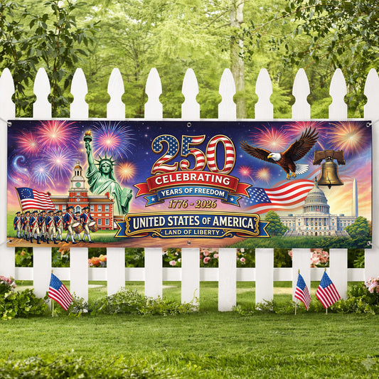 USA 250th Anniversary Banner: Semiquincentennial 1776-2026 Outdoor Fence Decor