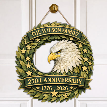 Personalized Eagle Laurel 250th Anniversary Wood Sign
