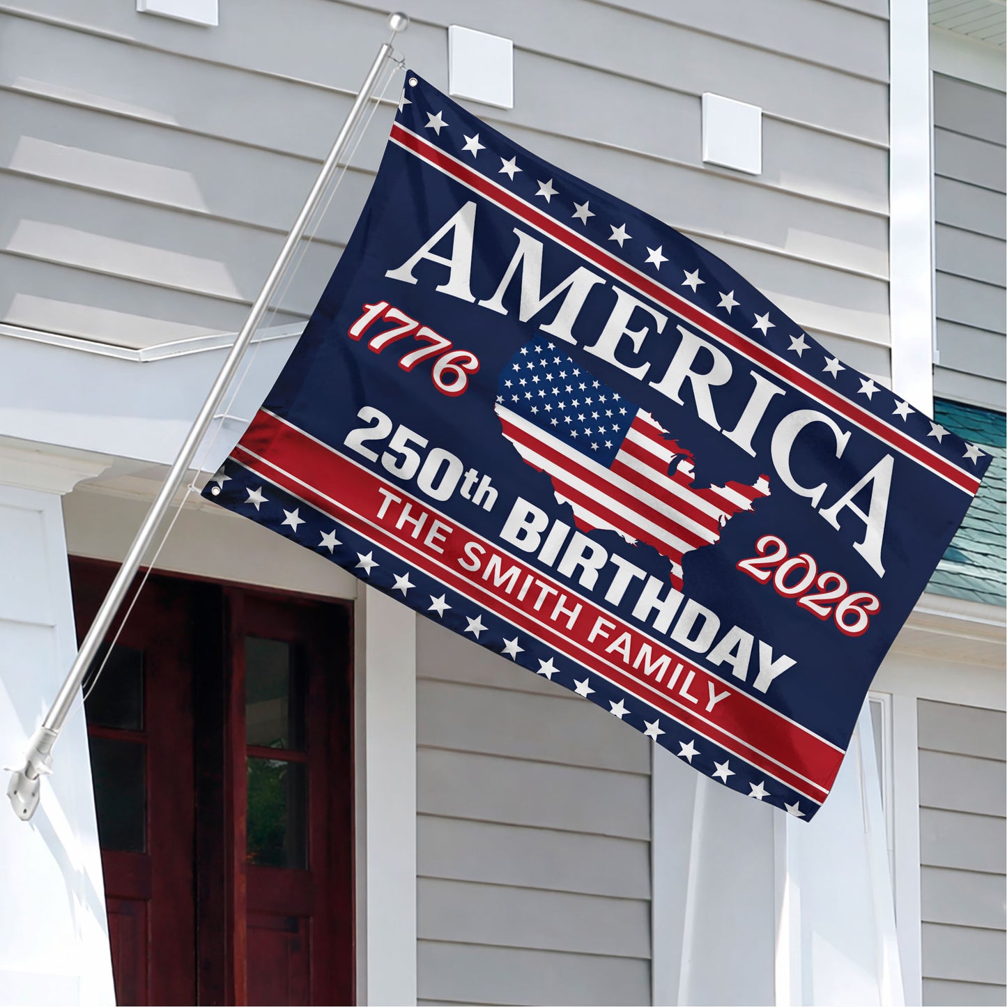 Personalized America 250th Birthday Flag USA 1776-2026 with Family Name