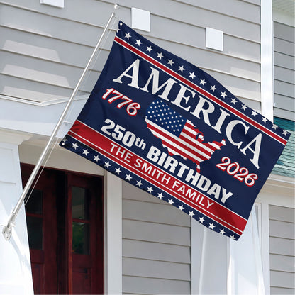 Personalized America 250th Birthday Flag USA 1776-2026 with Family Name